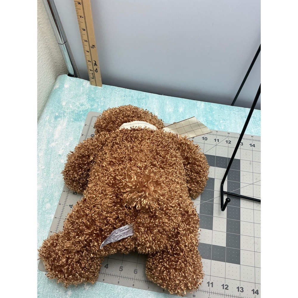 Family Christian Stores Brown Curly Fur Teddy Bear Plaid Bow Plush 13 Inch - Picture 4 of 7